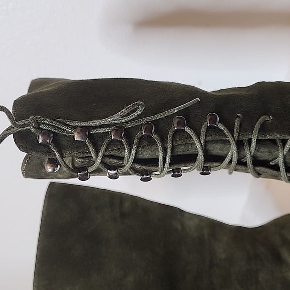 NEW Colin Stuart Victoria Secret Green Lace Up Moto Combat Boots Bohemian Army - Picture 12 of 14